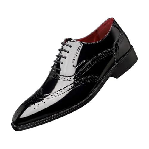Santimon Men's Wingtip Brogue Oxford Dress Shoes Classic Lace-Up Leather Business Formal Spectator Shoes Black 9 US