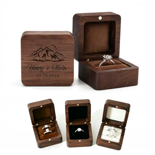 CFuniq® Custom Wood Ring Box, Engraved Ring Box for Proposal