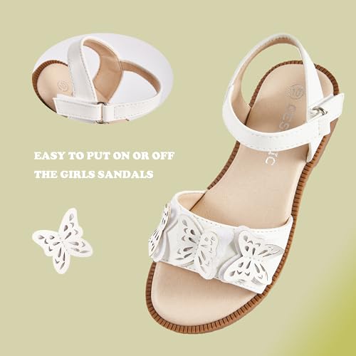Girls White Sandals Cute Open Toe Summer Flats Sandals With Rubber Sole Toddler/Little Kid/Big Kid US 133