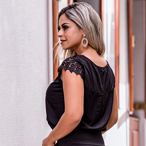 BLusa Feminina Social Manga Curta Renda Moda Evangelica (Preto, P-38)