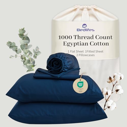 Image of Bedlifes 1000TC Egyptian Cotton Cal King Sheets, 4Pcs, 16 inch Deep Pocket
