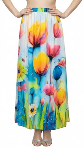 Image of VAGISHA Women's 4-Metre Flared Long Skirt | Skirts for Women Long Length | Long Skirts for Girls | Ethnic & Boho Printed Wear with Elastic Waist | Perfect for Party, Festive & Casual Look