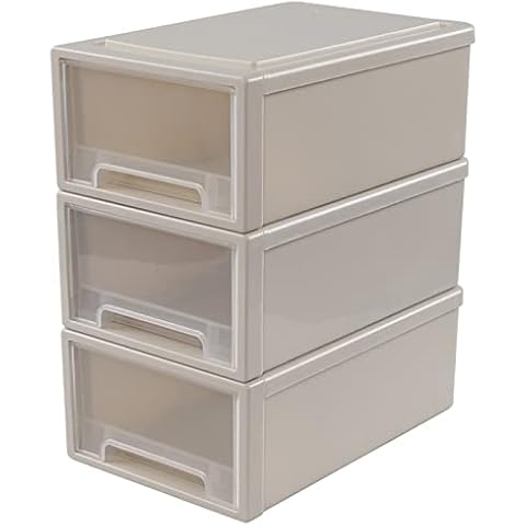 Afromy 6 Quart Stacking Chest Storage Drawer Box, Desktop Stacking Frontbox Unit, 3 Packs Cover