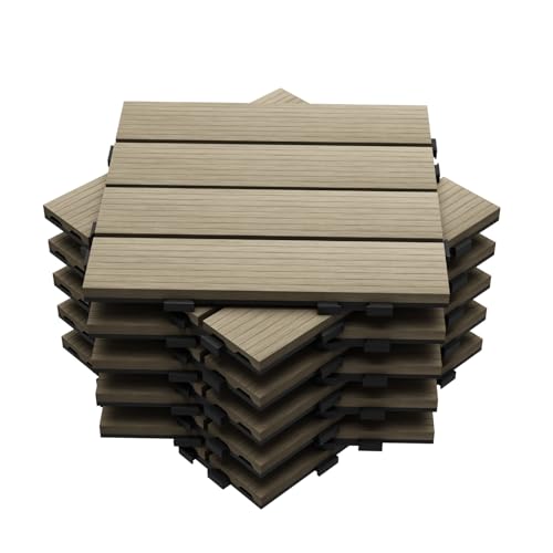 Mocosy Piastrelle per terrazze ad incastro WPC 11pcs 1m² Giardino, Terrazza, Balcone, Piastrelle per pavimenti in composito di plastica in legno di prato (grigio)