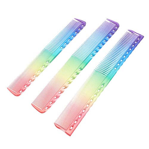 Lurrose 3pcs Rainbow Hair Straightener Comb Professional Heat Resistant Salon Barber Hair Styling Cutting Combs