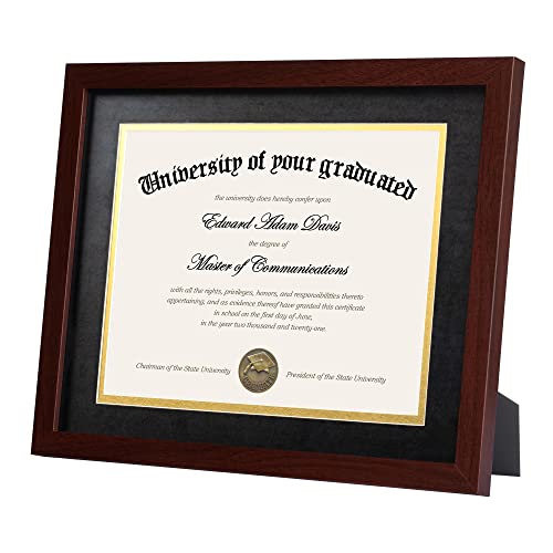Image of upsimples Diploma Frame with HD Glass, 11x14 Mahogany, 3 Pack | Certificate Degree Frame, Fits 8.5 x 11 with Mat, Graduation Gift for Wall and Tabletop, Black & Gold Double Mats