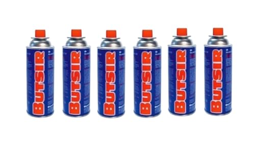 Pack De 6 Cartuchos De Gas Butsir Para Hornillos | Compatible Con Quemadores, Soplete de Cocina, Estufa De Gas Y Mas | Camping Gas Portátil | Cartuchos Para Hornillo Gas Butano