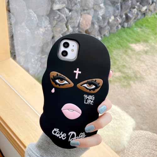 YAKVOOK Funny 3D Silicone Case for iPhone 16 Pro Max,Cute Cartoon Black Mask Kawaii Phone Case for Women Girls Soft Rubber Bumper Cool Fun Cover for iPhone 16 Pro Max by YAKVOOK - Image 2