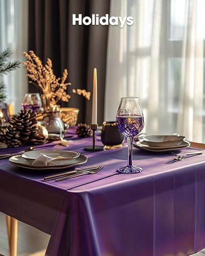 Image of Pureegg Plastic Table Cloth Disposable 10 Pack, 54 x 108 Inch Table Cloths, Halloween Party Decorations, Summerween Decor, Halloween Tablecloths, Rectangle, Plastic Cover, Leakproof & Sturdy, Purple