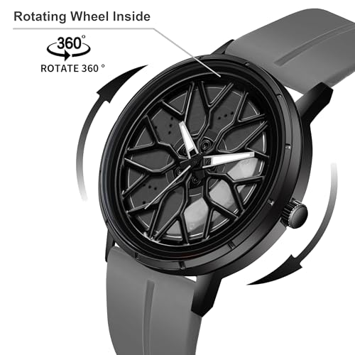 Image of Shocknshop RevolveX Rotating Hollow Wheel Hub Creative Fashion Analog Silicone Magnetic Strap Wrist Watch for Men Boys -WCH368