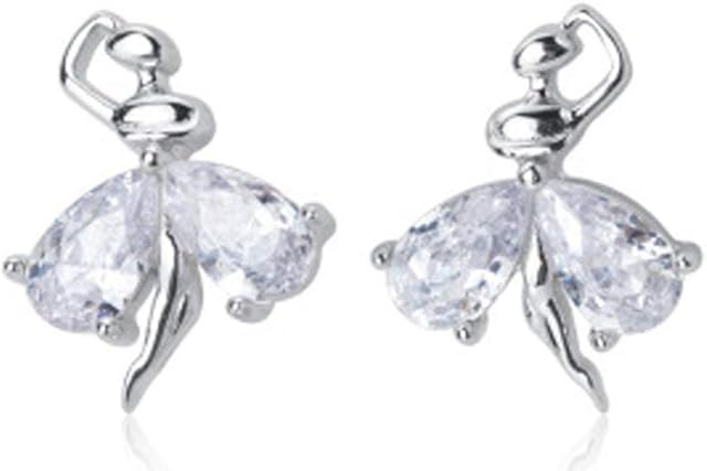 Crystal Ballet Dancer Sterling Silver Stud Earrings for Women Little Girls CZ Nickel Free Tiny Small Dancing Ballerina Cartilage Cuff Tragus Lucky Post Dainty Cute Jewelry Gifts for Daughter