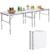 Giantex 8 Foot Camping Table, Folding Picnic Table, Height Adjustable Aluminum Fold Up Beach Tabl...