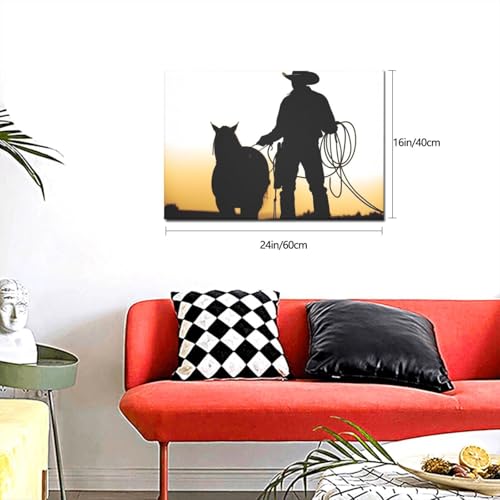 Impression sur toile cowboy lasso prete a suspendre deco de bureau
