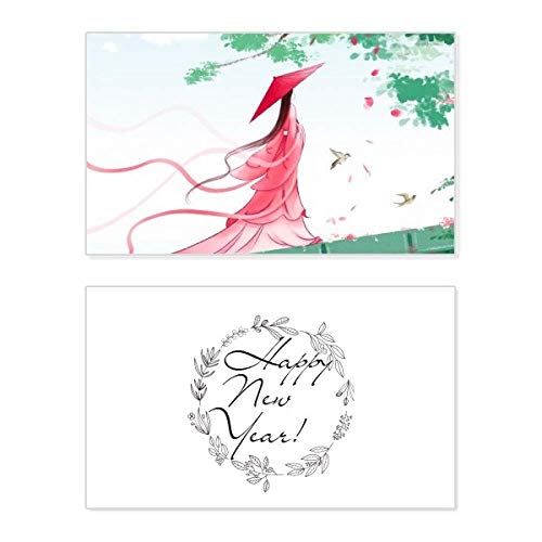 Tarjeta de acuarela china Vermilion Aquamarine para compartir deseos de Año Nuevo