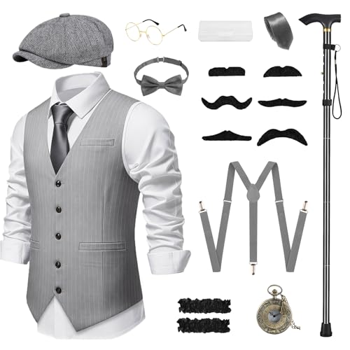 Forbabe Disfraz de los años 20 accesorios para hombre (gris, L)