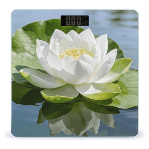 Báscula digital de baño White Green Lotus con pantalla LCD miniatura 1
