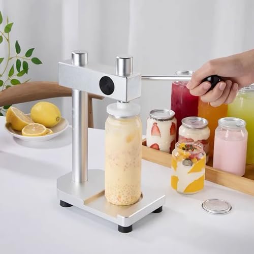 Manual Can Sealer for Home Use No Electricity - Adjustable Height Fixed Base Universal Sealer for Various Size Can Covers & PET Bottle Lids (Silver)
