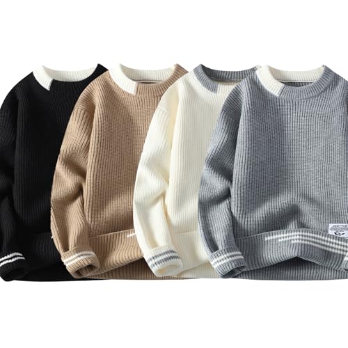 Men Colorblocked Crewneck Sweater Baggy Knitted Pullover Jumper Unisex Casual Textured Sweater Tops3