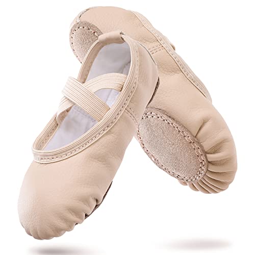 boruizhen Ballettschuhe Mädchen Ballettschläppchen Gymnastik Tanzschuhe Ledersohle für Kinder Erwachsene Beige EU30