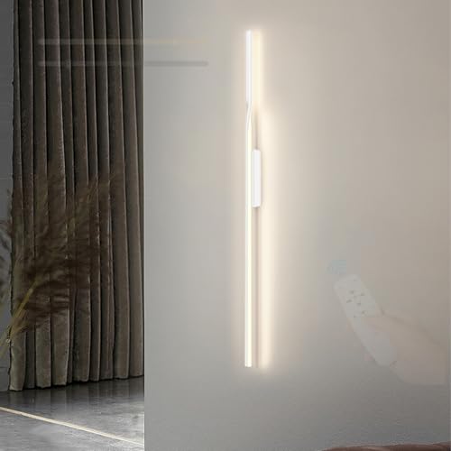 GZZBMY LED Moderno Apliques Pared Largo Interior Regulable Lámparas de Pared con Mando a Distancia Metal Hierro Interior Iluminación Salón Escalera Pasillo Corredor 3000K-6500K (Blanco,120cm)