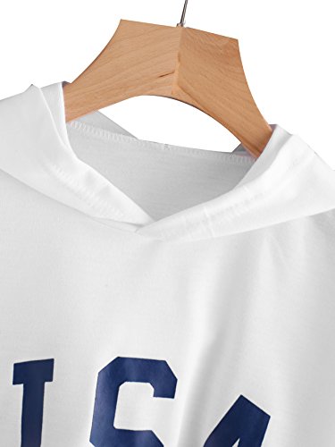 SweatyRocks Women's Casual Letter Print Long Sleeve Crop Top Sweatshirt Hoodies White S