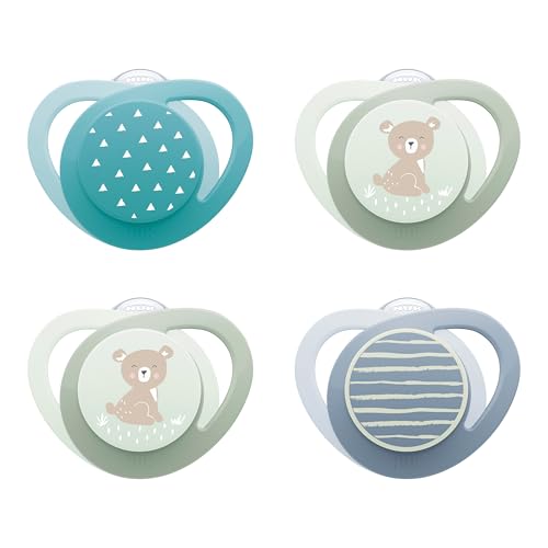 Image of NUK Glow-in-the-Dark Orthodontic Pacifier with Heart-Shaped Shield, BPA-Free, fits 6-18 Months, 4-Pack