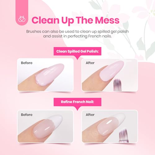 Image of Beetles Gel Polish Nail Art Brushes Set 6 Pcs Nail Brush and 8 ml Pink Painting Gel, Floral Pattern Handle Gradient Bristles Fingernail Art Pens DIY with Bowknot Accessories Manicure Design Tools Set