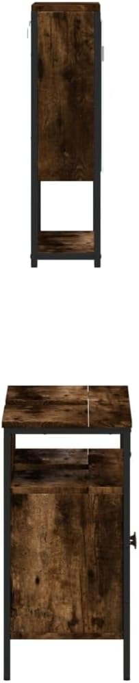 Smoked Oak Bathroom Furniture Set, Modern Rectangular Under Sink Storage Cabinet for Pedestal Sink Organization