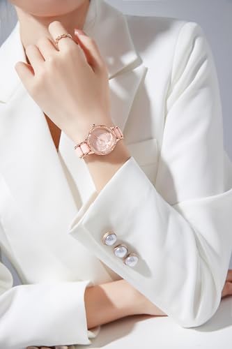 Image of Giordano Flower Case Watch for Women with Crystal-Studded Bezel, Diamond Hour Markers & Dual Tone Stainless Steel Strap
