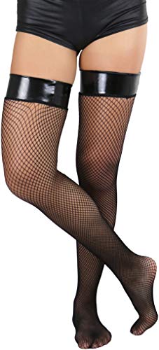 Image of ToBeInStyle Women's Sexy Nylon Versatile Fine Fishnet Thigh High Stockings w /Opaque Band