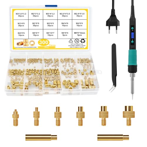 310tlg Gewindeeinsatz Lötspitzen Set 100W LCD Einstellbarer Temperatur Lötkolben mit 6 stk Lötspitzen 300 Gewindeeinsätzen M2 M2.5 M3 M4 M5 M6 M8 3D Druck Einschmelzmuttern usw