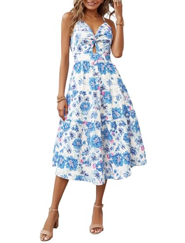 Image of Angashion Women's Dresses-Summer Floral Bohemian Spaghetti Strap Button Down Swing Midi Dress