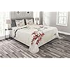 ABAKUHAUS Japans Bedsprei, Romantisch Thema van de Lente, Decoratieve Gewatteerde 3-delige Spreiset met 2 Kussenhoezen…