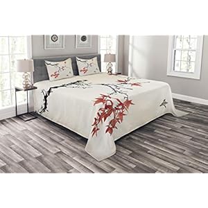 ABAKUHAUS Japans Bedsprei, Romantisch Thema van de Lente, Decoratieve Gewatteerde 3-delige Spreiset met 2 Kussenhoezen…