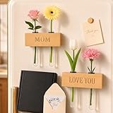 Mini Magnetic Wooden Vases with Love You Engraving - Wood Blocks with Test Tubes, Tabletop & Fridge Decor, Mom Gifts from Daughter, Unique Birthday Gifts for Mom from Son(Oak)