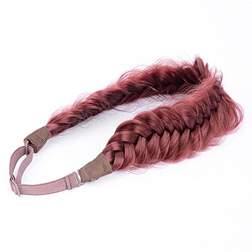 Gledola Messy Synthetic Hair Braided Headband Classic Chunky Wide Plaited Headband for Women Girl Beauty (Burgundy) - Image 4