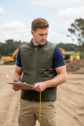 Image of Lisskolo Men's Quilted Lined Vest Washed Canvas Winter Warm Outdoor Hunting Work Utility Travel Vest Jacket