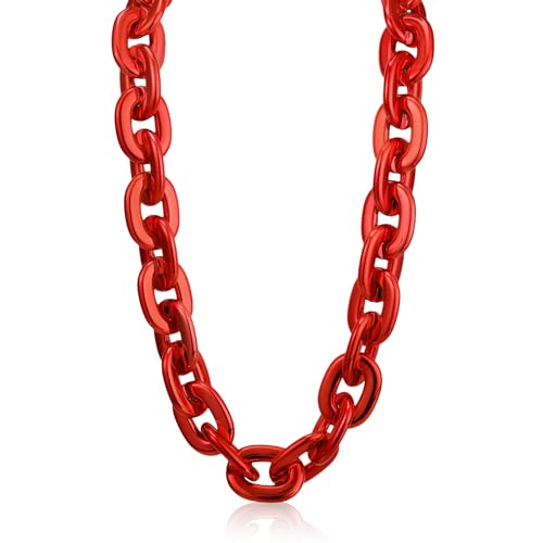Remuuly Plastic Chain Necklace Chunky Big Fake Necklace Hip Hop Rapper Giant Turnover Chain Costume for Halloween(39 Inches Red)