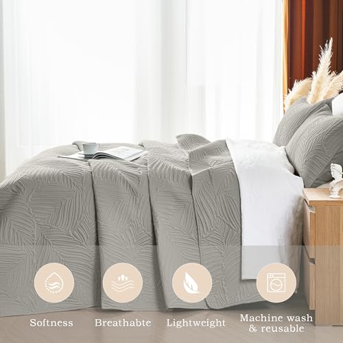 Colcha ligera con patrón en relieve gris para cama queen y matrimonio 4