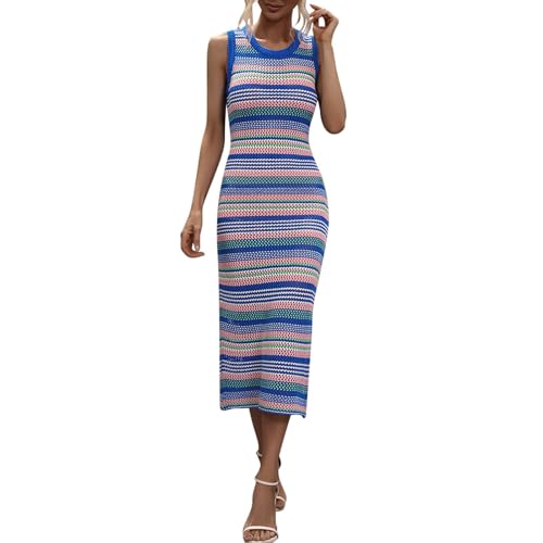 Robe d'été à rayures sans manches pour femme en tricot fin style décontracté