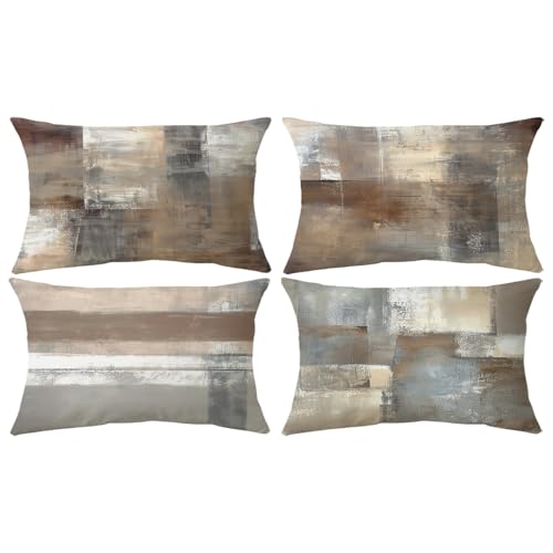 Balaena Set of 4 Abstract Throw Pillow Covers 12x20 Brown Tan Gray