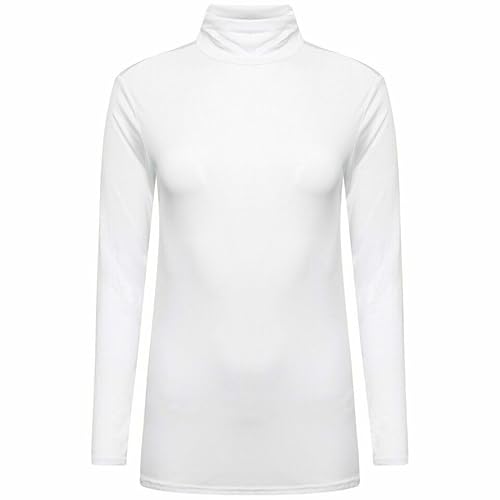Cloth Garage® Polo de manga larga con cuello alto para mujer, jersey liso para mujer, camiseta de manga larga para mujer, camiseta de manga larga elástica, talla 8-26, blanco, 48-50