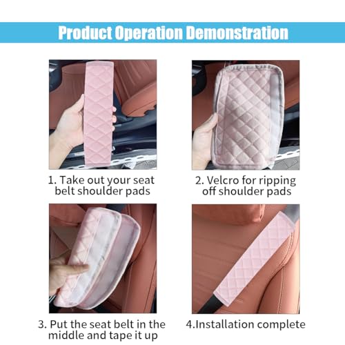 Image of JOYCOURT 2PCS Universal Car Seatbelt Strap Cover, Long Crystal Velvet Shoulder Pad Cover Kit for Adults and Children, Helps Avoid Friction on Shoulder and Neck, Fits All Cars and Packs (Pink)
