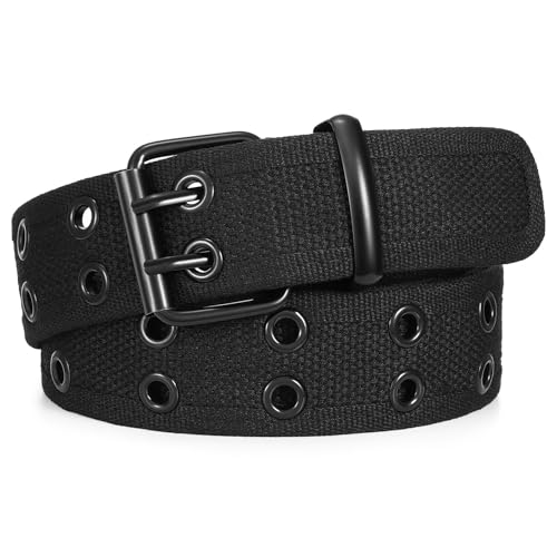 WHIPPY Canvas Double Grommet Belt Unisex Casual Double Prong Belt for Men Women for Jeans Pants