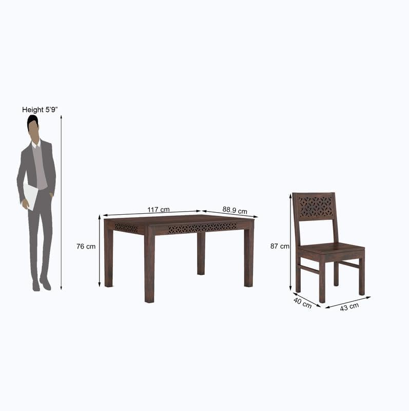 Image of Solid Sheesham Wood Dining Table Set with Chairs | Brown Modern Decorative Dining Set for Home /Office /Dining Room /Hotels | Walnut Brown 4 Seater