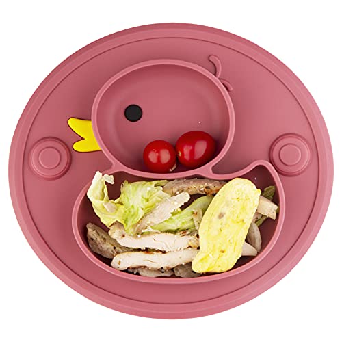 Baby Plates Silicone Placemat Divided Toddler - Portable Non Slip Suction Plates for Children Babies and Kids BPA Free Baby Dinner Plate (Blush)