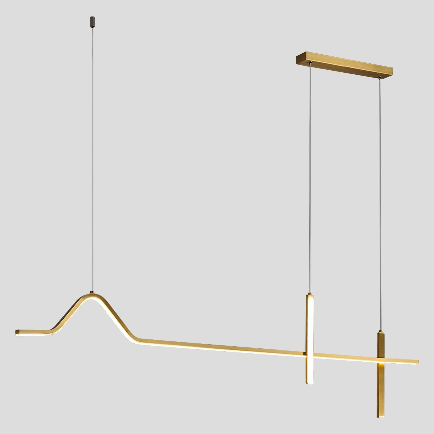 KCO Modern LED Chandelier Lighting Gold Linear Dimmable Pendant Ceiling Light Fixtures LED Dimmer Kitchen Island Hanging Light Fixture Adjustable Living Room Pendant Light