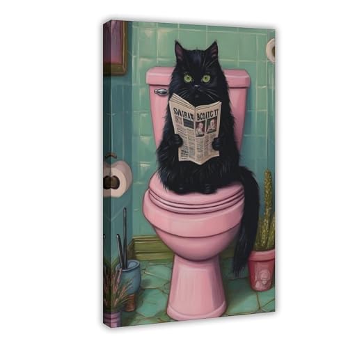 Décoration murale chat noir vintage en impression sur toile 30x45cm pour chambre