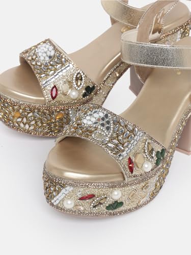 Image of Marc Loire Women's Backstrap support Heels Sandals with Embellished Comfortable Wedge Heel Sandals for Party.