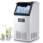 CREWORKS Commercial Ice Machine, Industrial Ice Maker Machine, Freestanding Stainless Steel Ice Cube Machine with 10kg Ice Storage Capacity for Bar Home Supermarkets（72.5kg/24h 45 Ice Cubes）